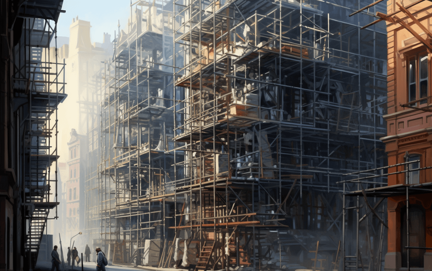 high rise building covered in scaffolding